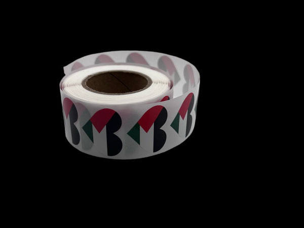 Palestine Flag Heart Stickers * 500 Per Roll (1" x 1")