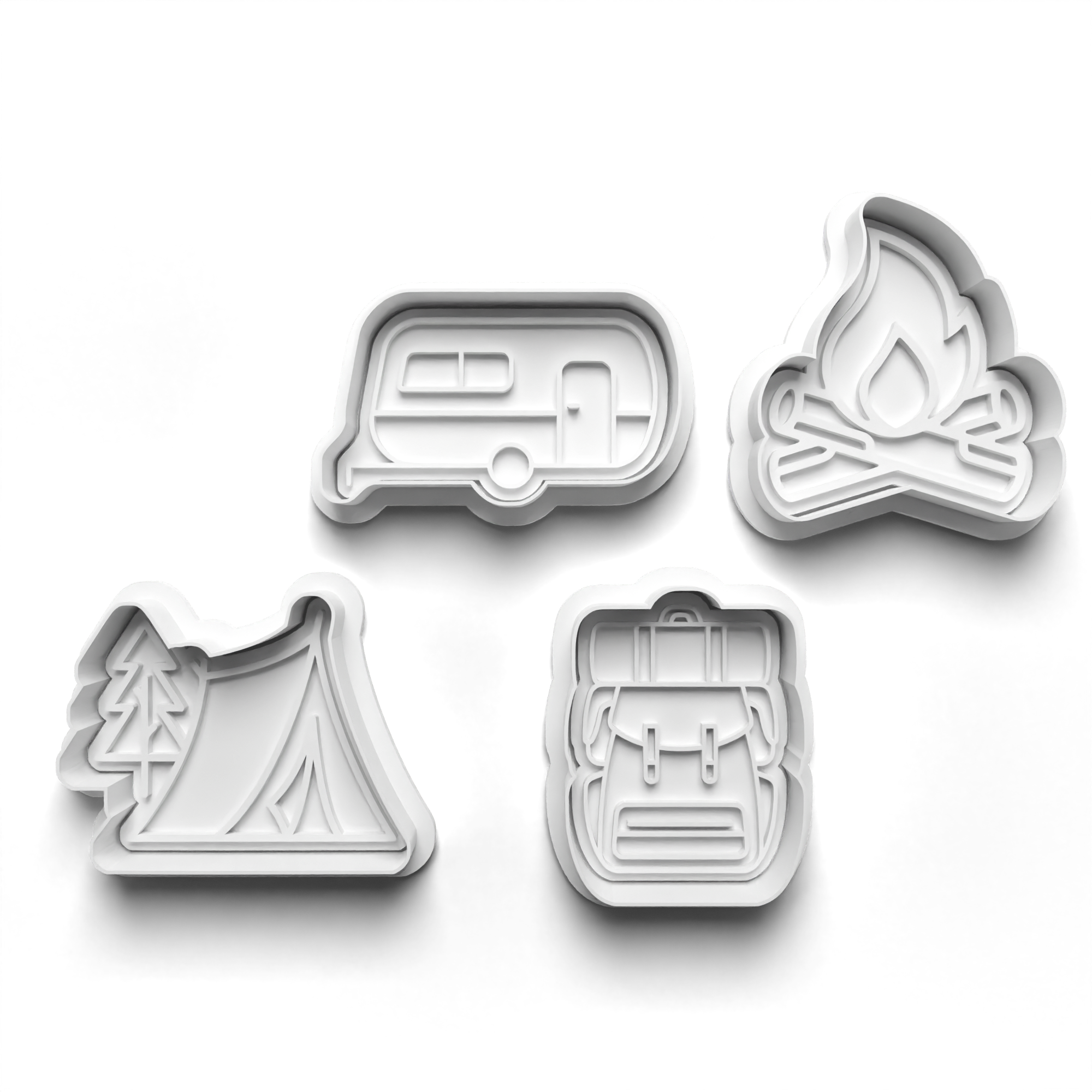 Camping Cookie Cutters Set + Stamps for Baking, Crafts, Play dough 0320