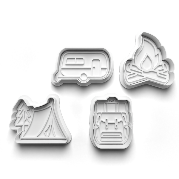 Camping Cookie Cutters Set + Stamps for Baking, Crafts, Play dough 0320