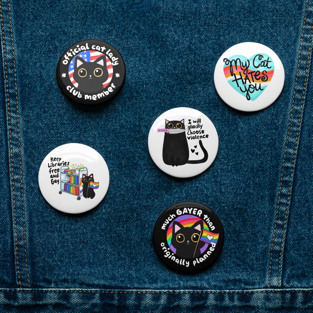 Black Cat Set of 5 pinback buttons