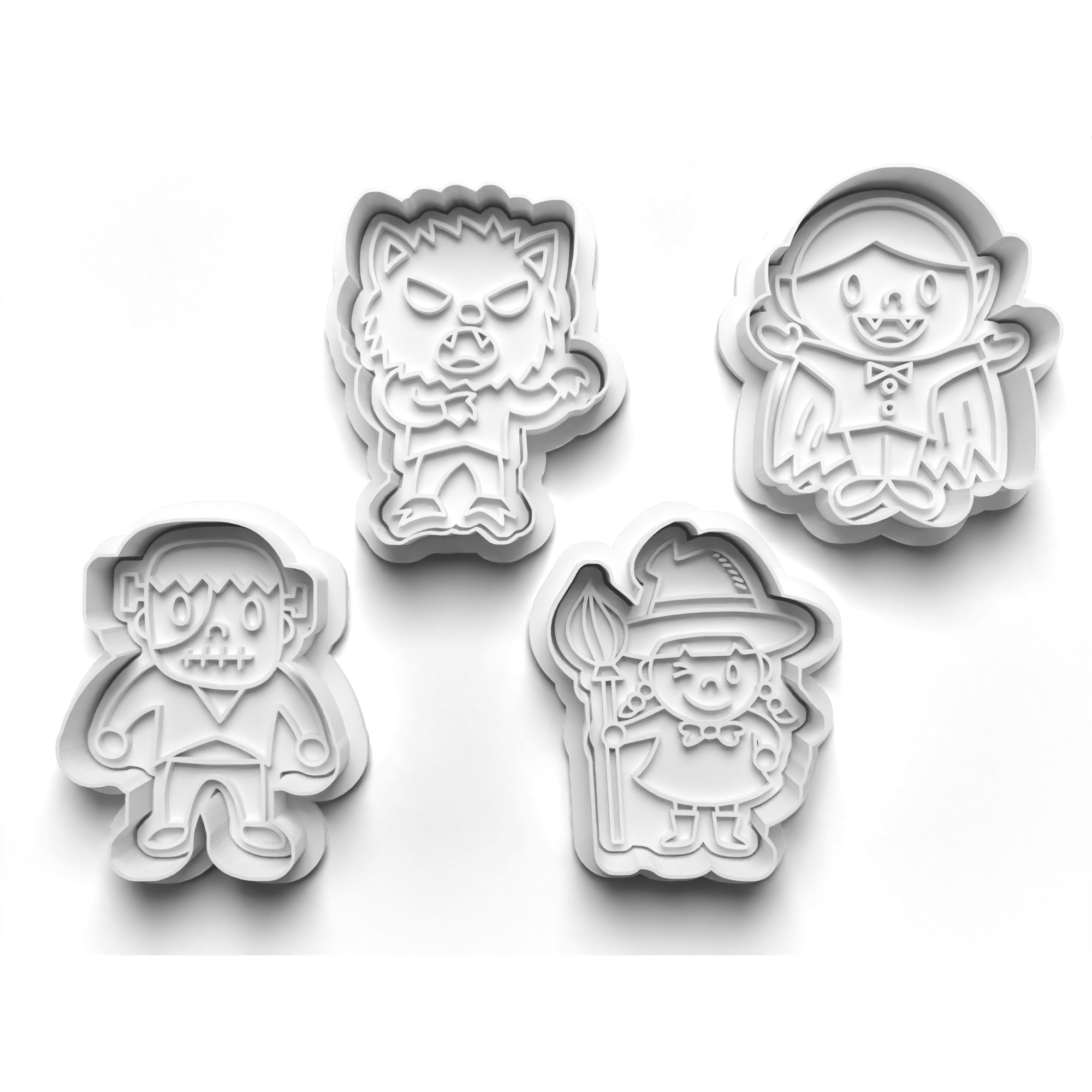 Halloween Monsters Cookie Cutters Set + Stamps for Baking, Cookies, Crafts  0060