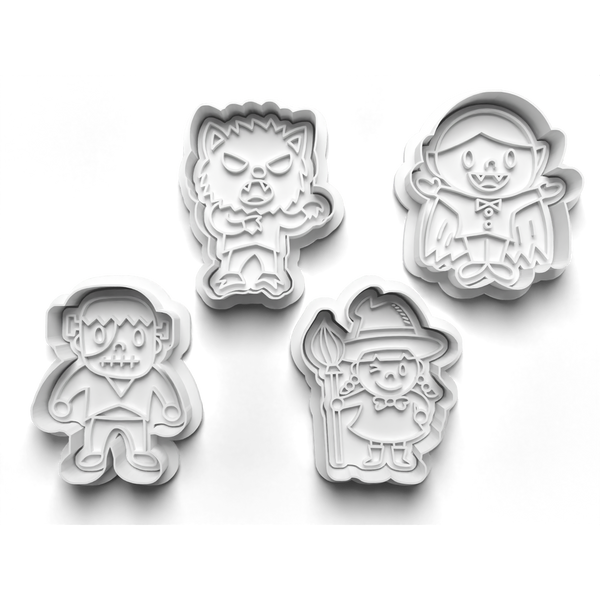 Halloween Monsters Cookie Cutters Set + Stamps for Baking, Cookies, Crafts  0060