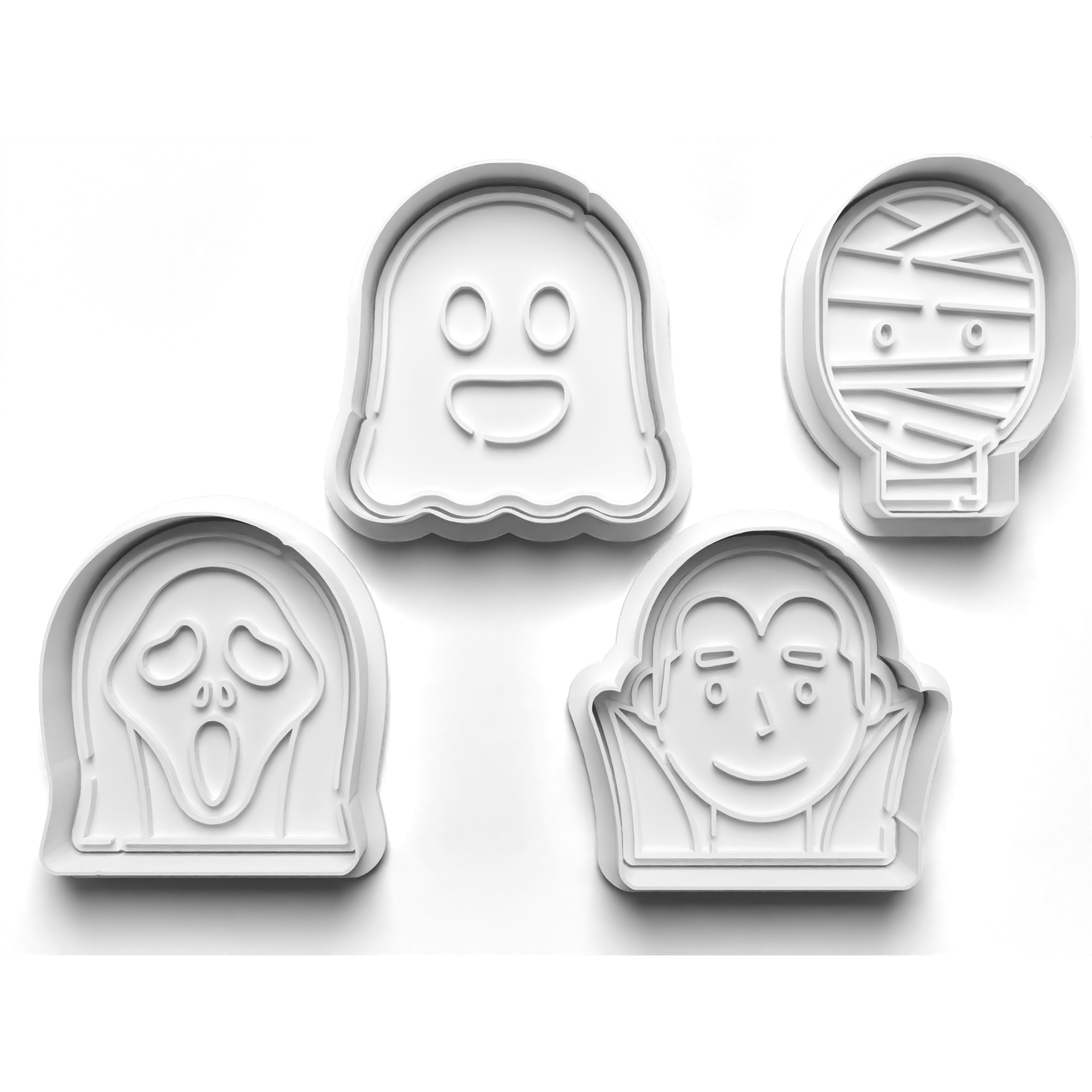 Halloween Monster Ghosts Cookie Cutters Set + Stamps for Baking, Cookies, Crafts 0062