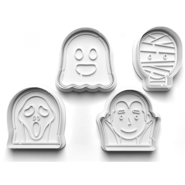 Halloween Monster Ghosts Cookie Cutters Set + Stamps for Baking, Cookies, Crafts 0062