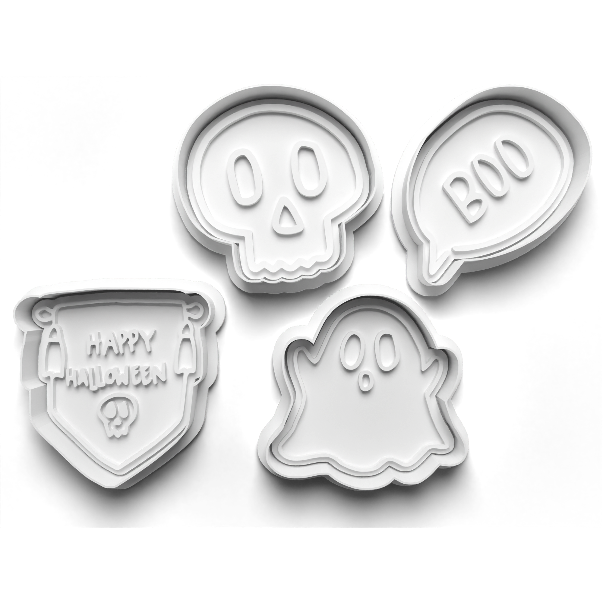 Halloween Ghosts Cookie Cutters Set + Stamps for Baking, Cookies, Crafts 0063