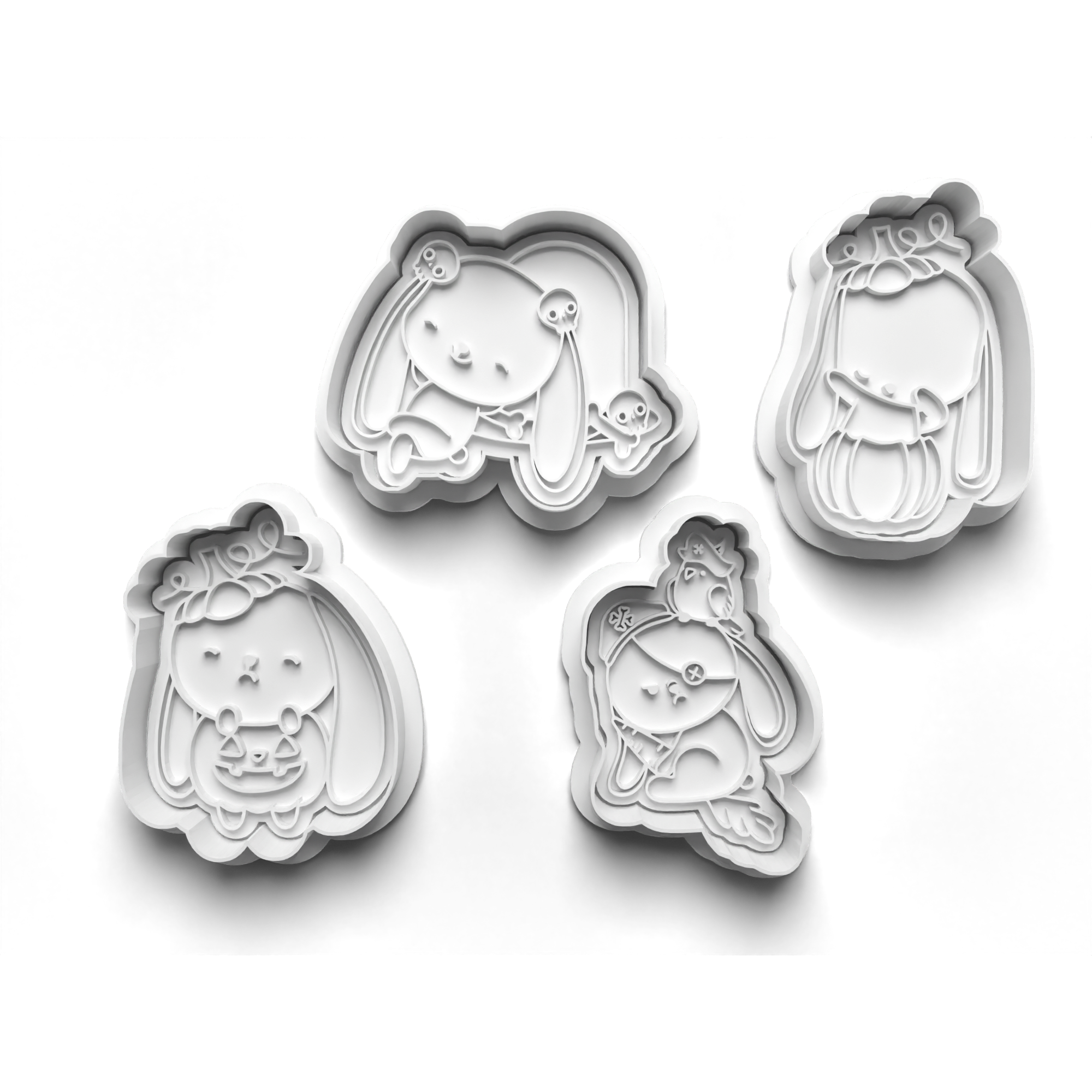 Halloween Bunny Cookie Cutters Set + Stamps for Baking, Cookies, Crafts 0064