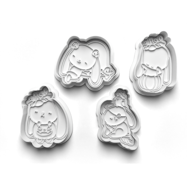 Halloween Bunny Cookie Cutters Set + Stamps for Baking, Cookies, Crafts 0064