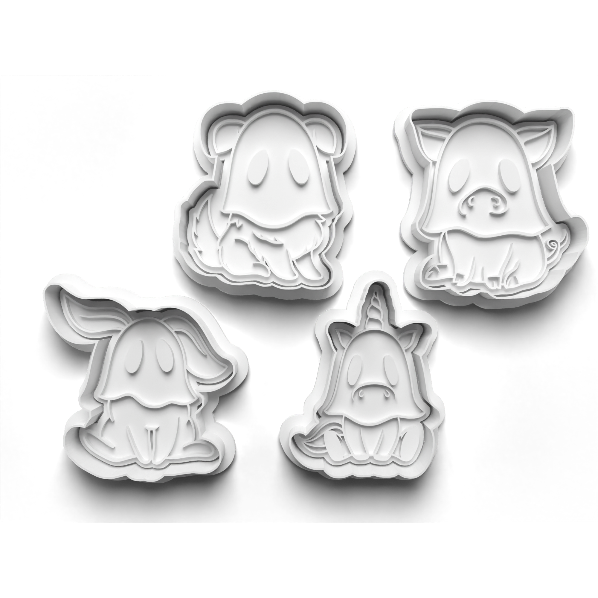 Halloween Animal Ghosts Cookie Cutters Set + Stamps for Baking, Cookies, Crafts 0067