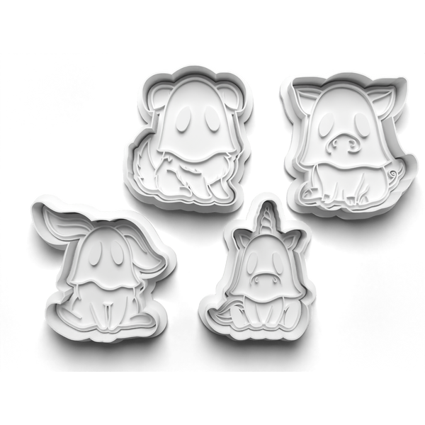 Halloween Animal Ghosts Cookie Cutters Set + Stamps for Baking, Cookies, Crafts 0067