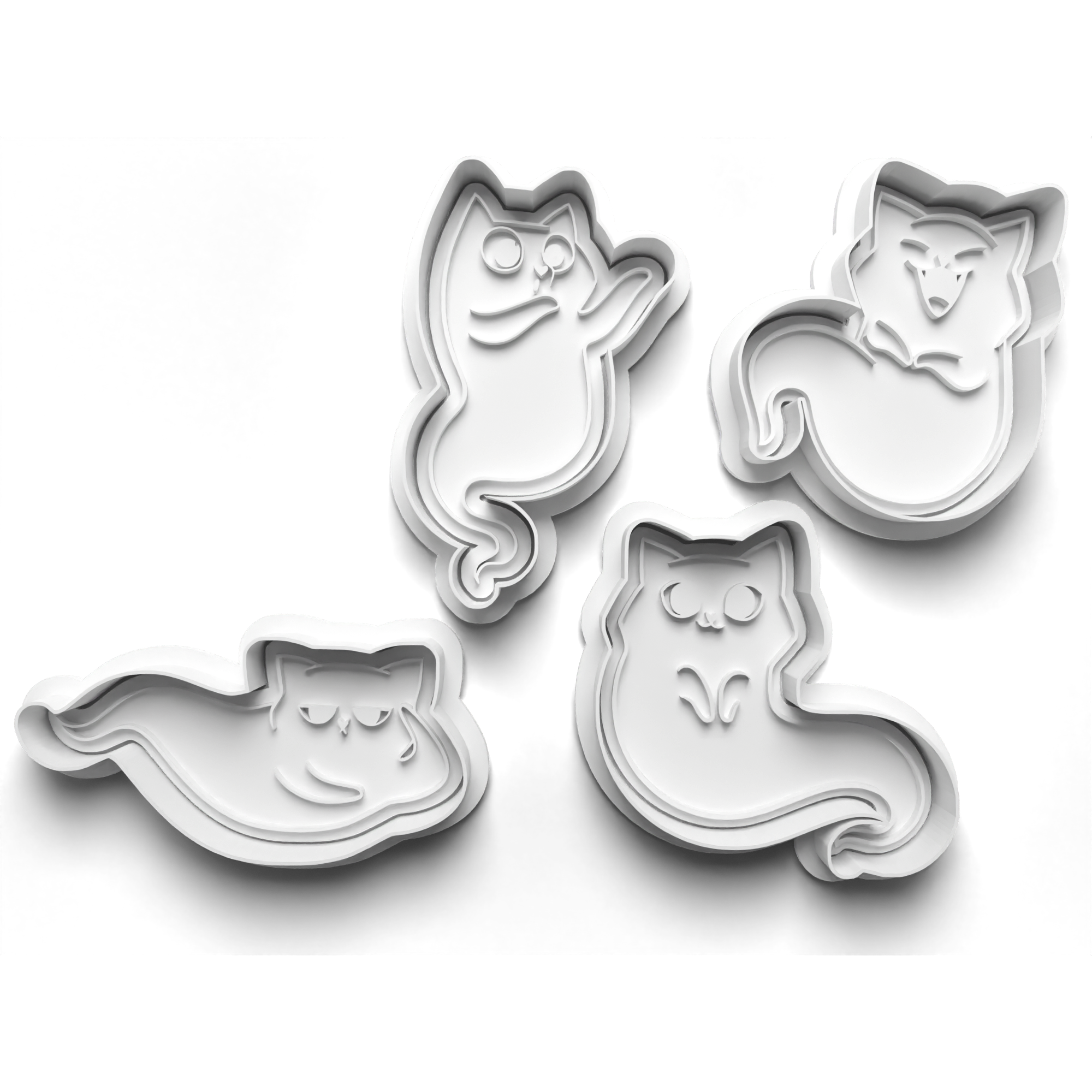 Halloween Ghost Cats Cookie Cutters Set + Stamps for Baking, Cookies, Crafts 0068