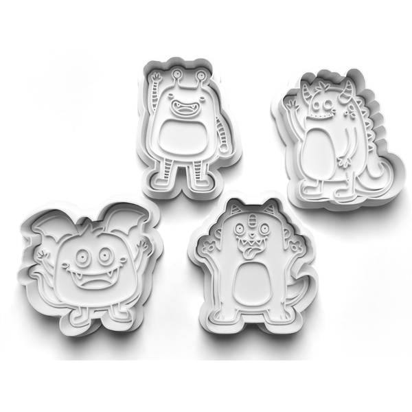 Monsters Set 2 Cookie Cutters Set + Stamps for Baking, Cookies, Crafts 0071