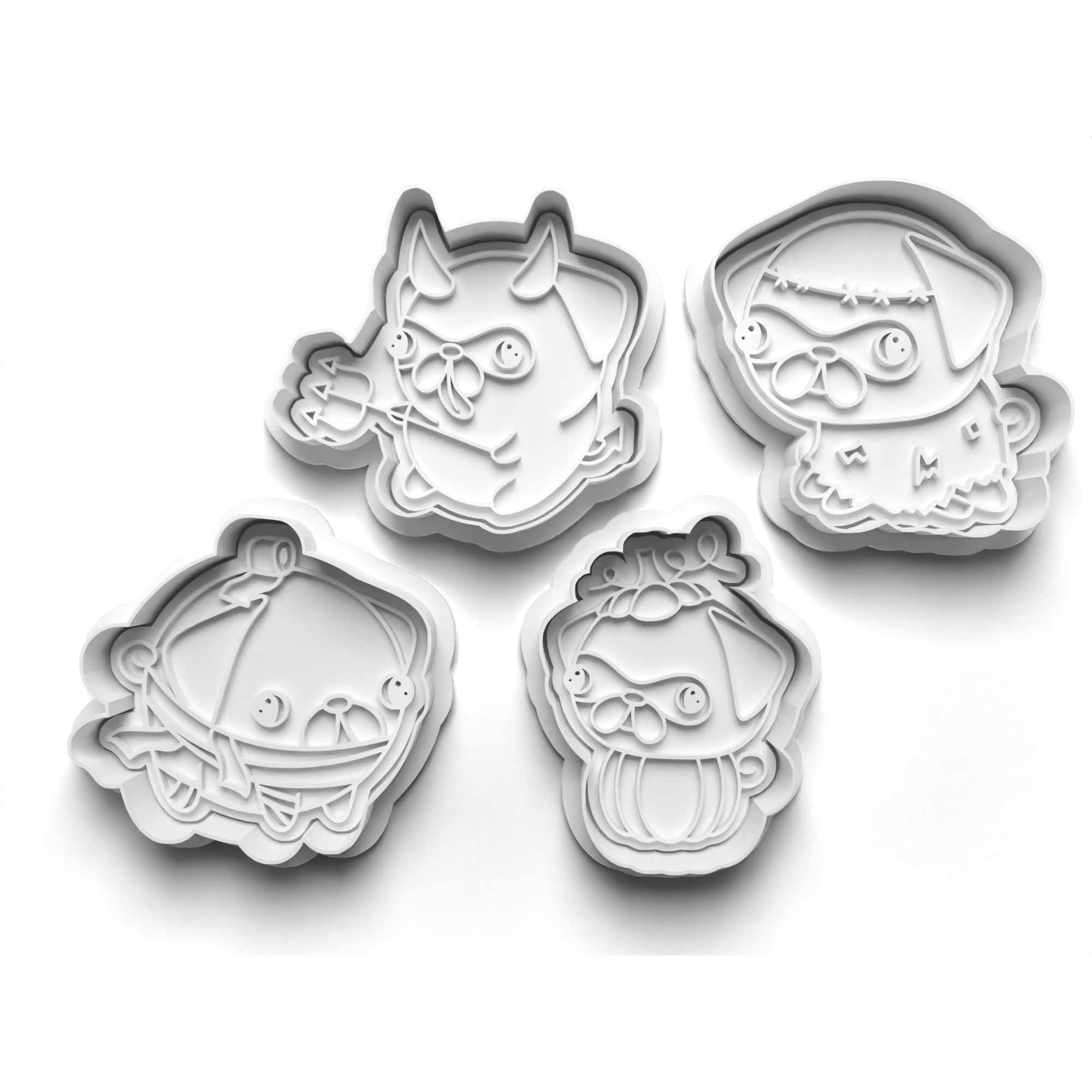Halloween Pug Cookie Cutters Set + Stamps for Baking, Cookies, Crafts 0072