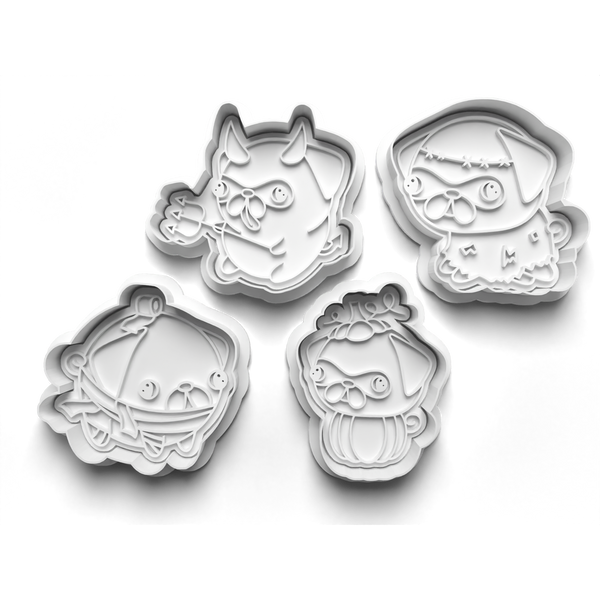 Halloween Pug Cookie Cutters Set + Stamps for Baking, Cookies, Crafts 0072