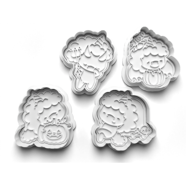 Halloween Unicorns Cookie Cutters Set + Stamps for Baking, Cookies, Crafts 0077
