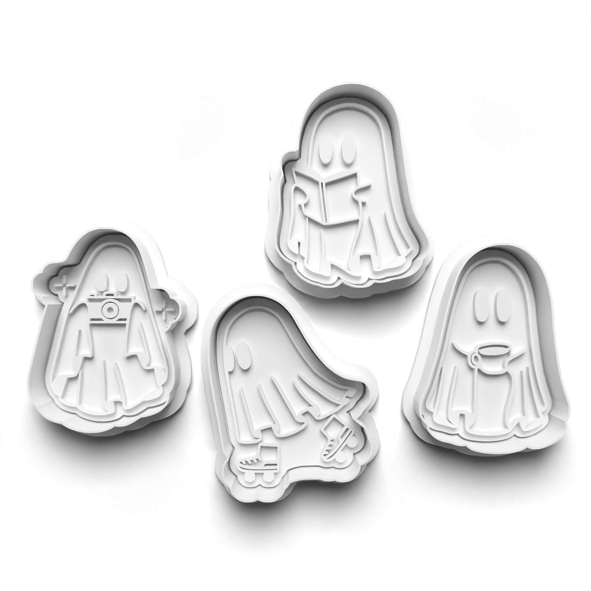 Halloween Ghosts Cookie Cutters Set + Stamps for Baking, Cookies, Crafts 0443