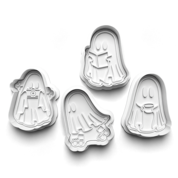 Halloween Ghosts Cookie Cutters Set + Stamps for Baking, Cookies, Crafts 0443