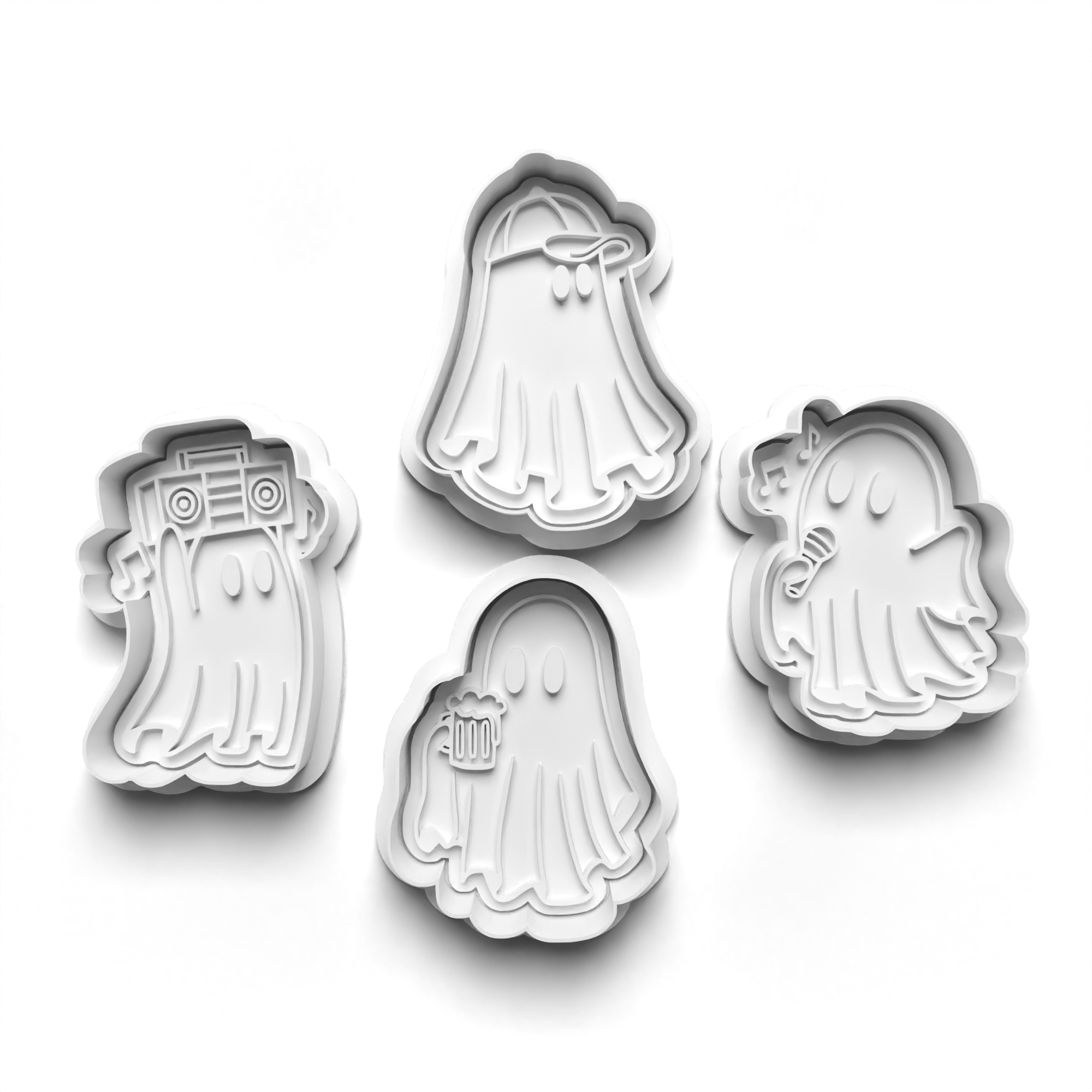 Halloween Ghosts Cookie Cutters Set + Stamps for Baking, Cookies, Crafts 0444