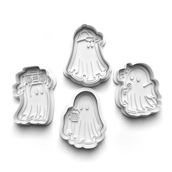 Halloween Ghosts Cookie Cutters Set + Stamps for Baking, Cookies, Crafts 0444