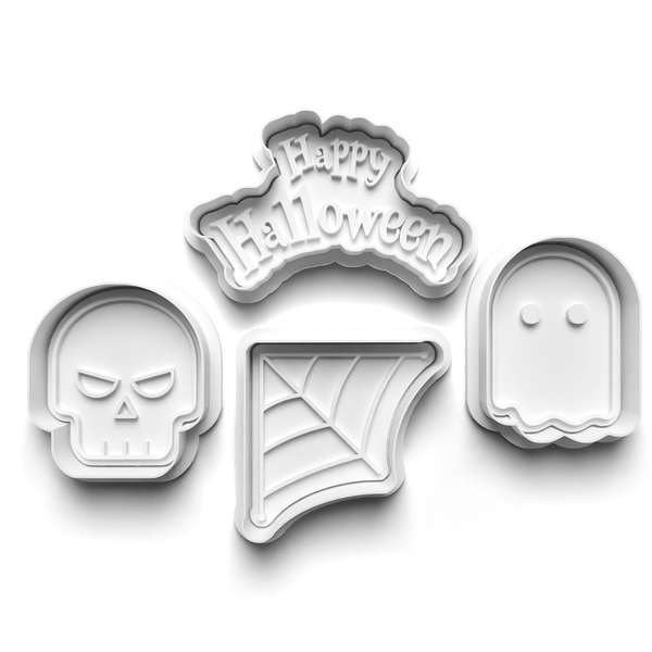 Happy Halloween Cookie Cutters Set + Stamps for Baking, Cookies, Crafts 0445