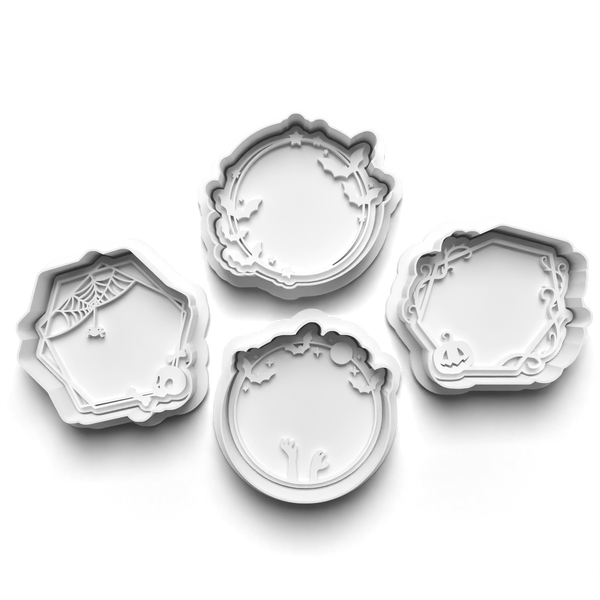Halloween Frames Cookie Cutters Set + Stamps for Baking, Cookies, Crafts 0447