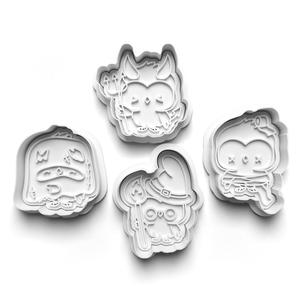 Halloween Owls Cookie Cutters Set + Stamps for Baking, Cookies, Crafts 0448