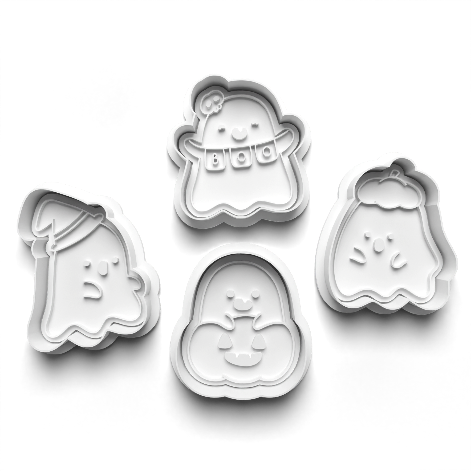 Halloween Ghosts Cookie Cutters Set + Stamps for Baking, Cookies, Crafts 0449