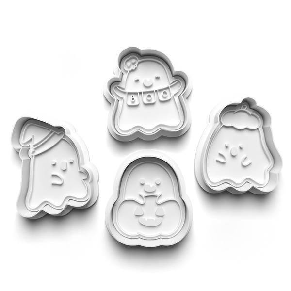 Halloween Ghosts Cookie Cutters Set + Stamps for Baking, Cookies, Crafts 0449