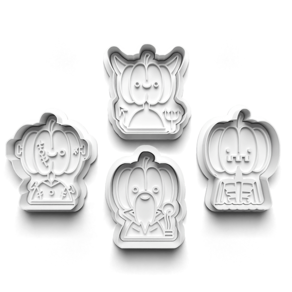 Halloween Pumpkin Heads Cookie Cutters Set + Stamps for Baking, Cookies, Crafts 0450