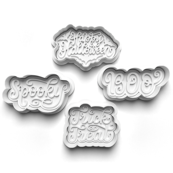 Halloween Writing Cookie Cutters Set + Stamps for Baking, Cookies, Crafts 0452