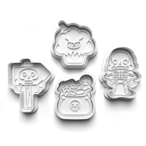 Halloween Cookie Cutters Set + Stamps for Baking, Cookies, Crafts 0453