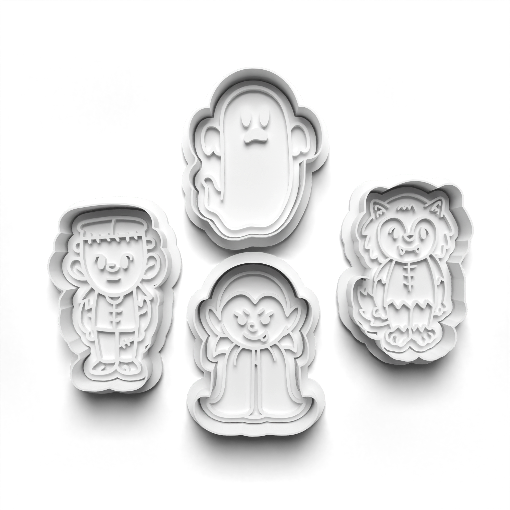 Halloween Monsters and Ghosts Cookie Cutters Set + Stamps for Baking, Cookies, Crafts 0454