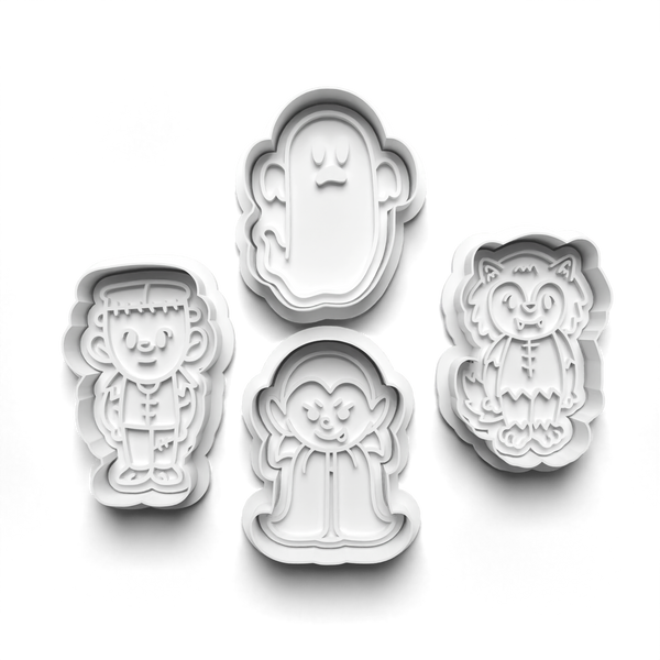 Halloween Monsters and Ghosts Cookie Cutters Set + Stamps for Baking, Cookies, Crafts 0454
