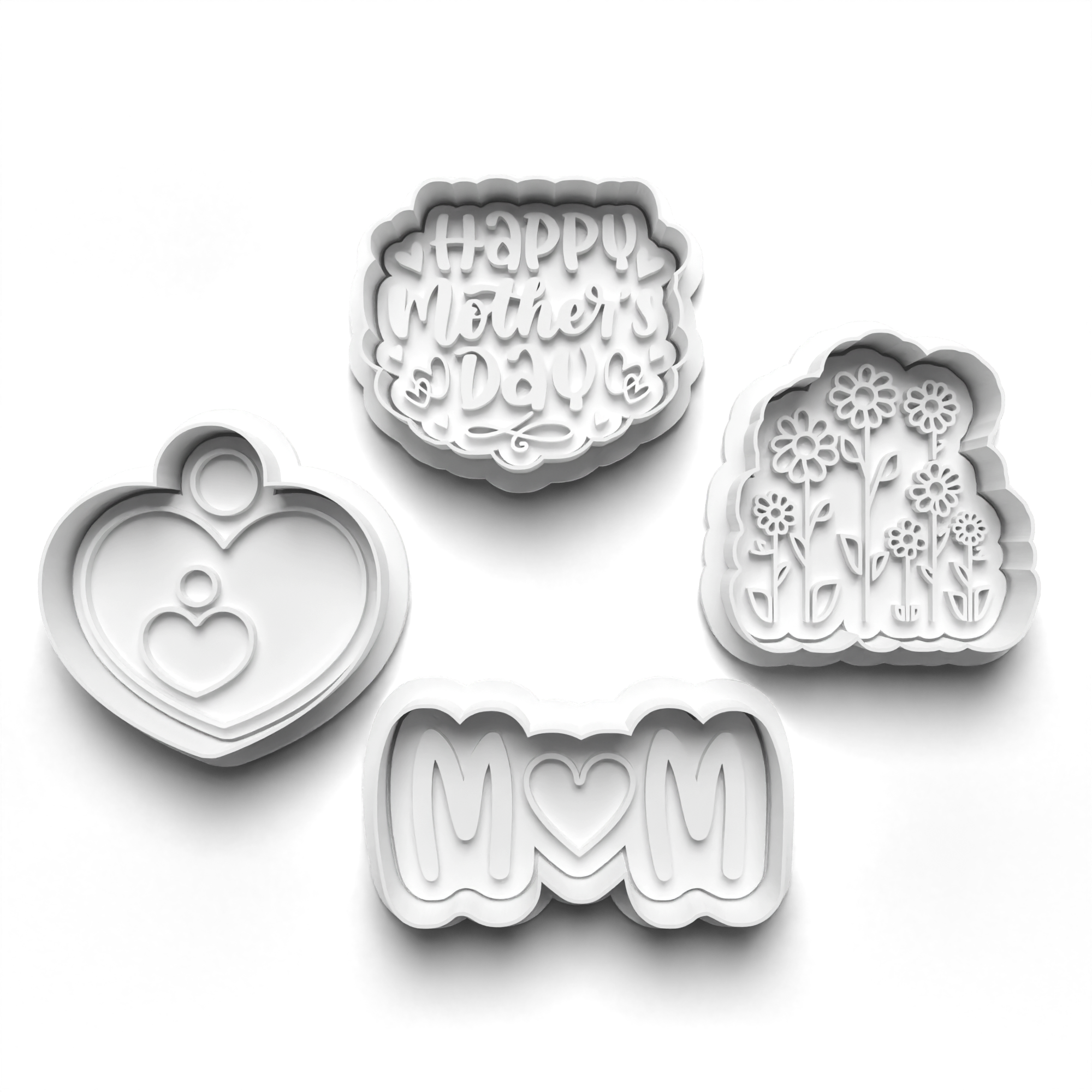 Mother's Day Theme Cookie Cutters Set + Stamps for Baking, Crafts, Dough 0793