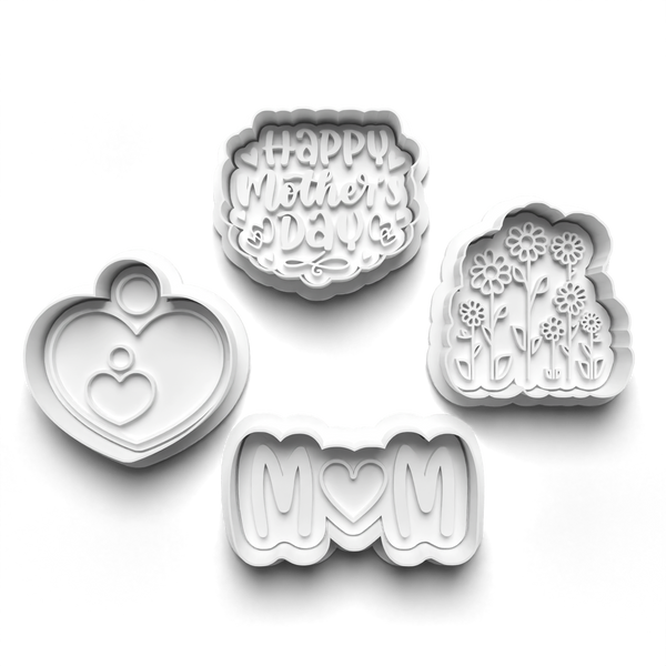 Mother's Day Theme Cookie Cutters Set + Stamps for Baking, Crafts, Dough 0793