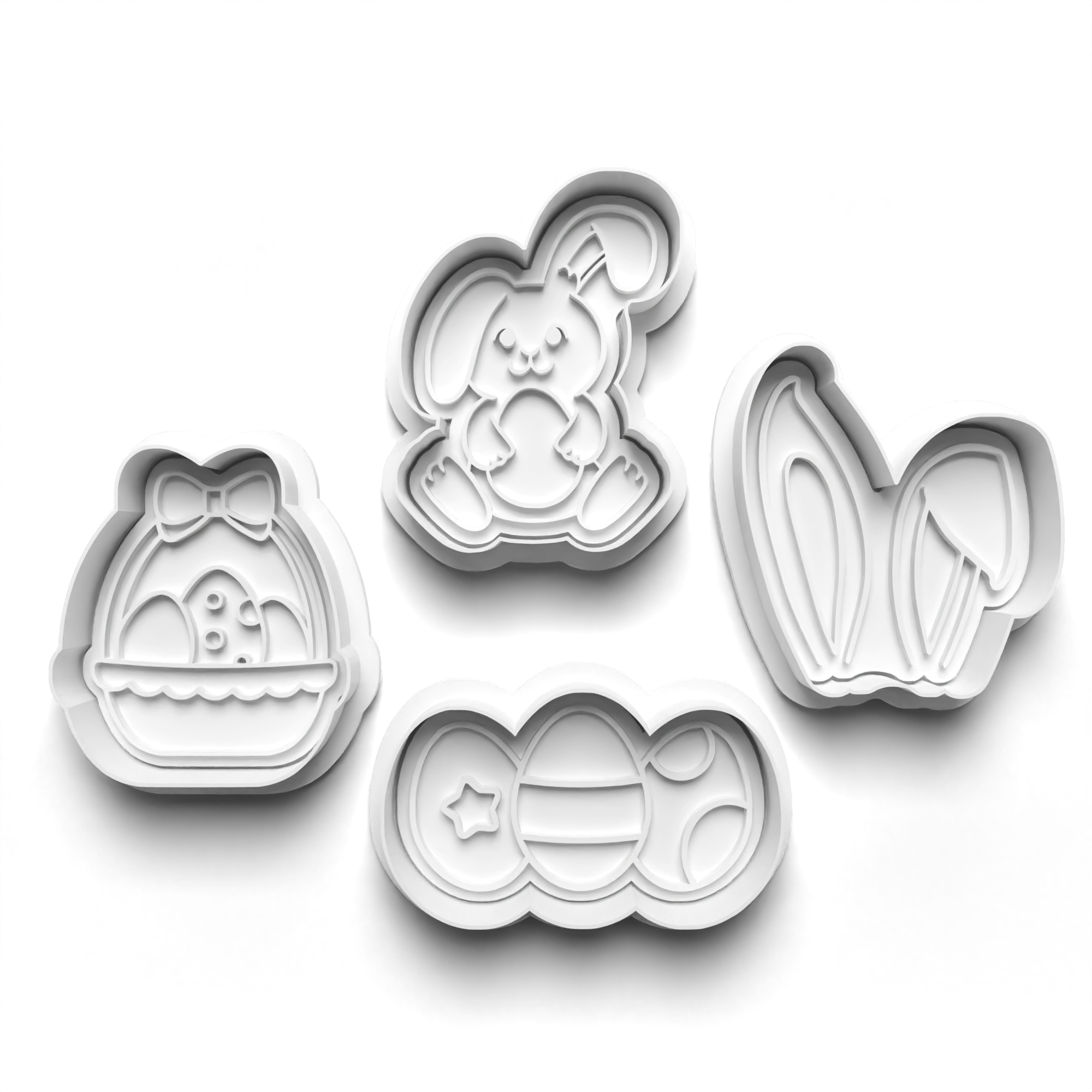 Easter 4 Piece Cookie Cutters Set + Stamps for Baking, Crafts, Play 0794
