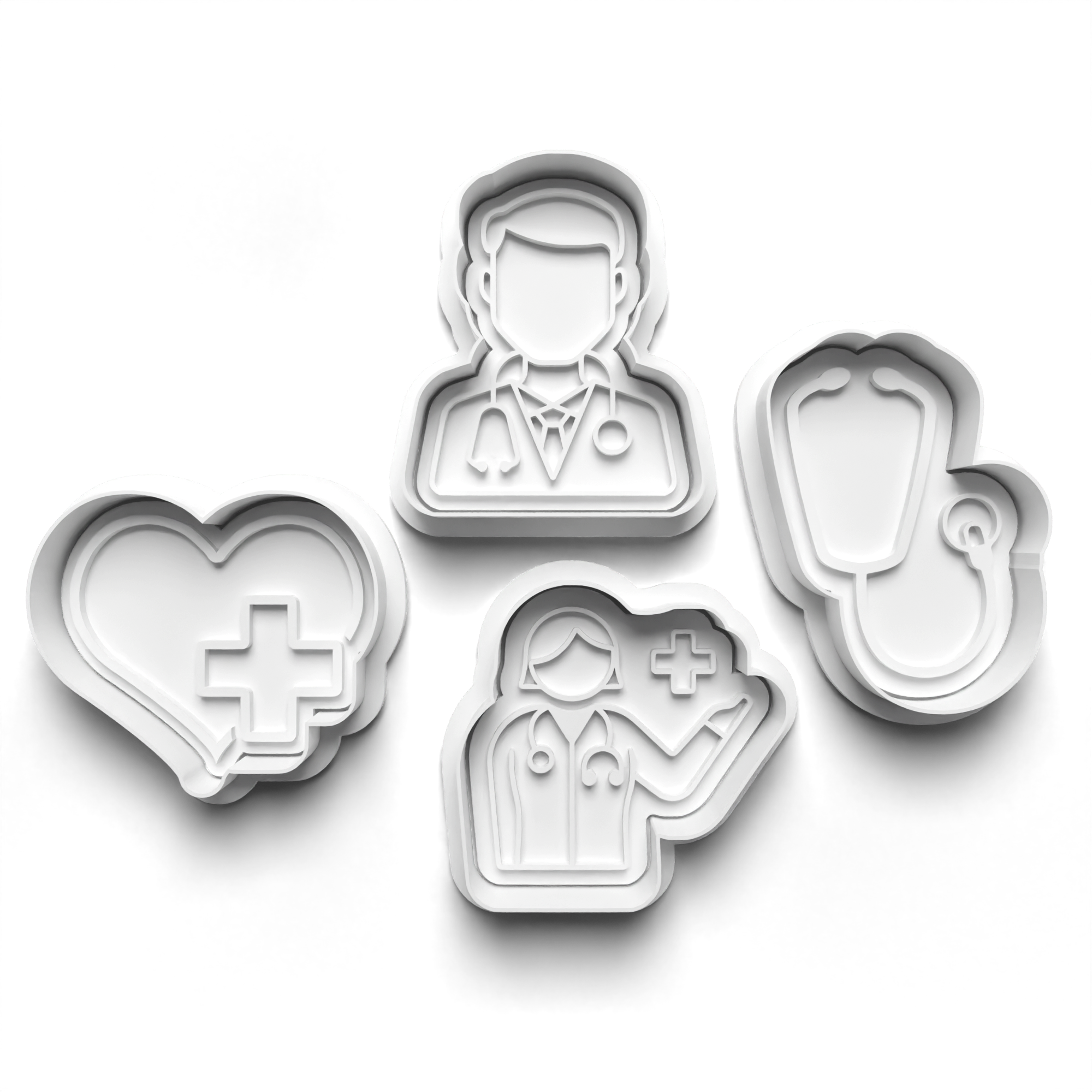 Doctor and Nurse Theme 4 Piece Cookie Cutters Set + Stamps for Baking, Crafts, Play 0798