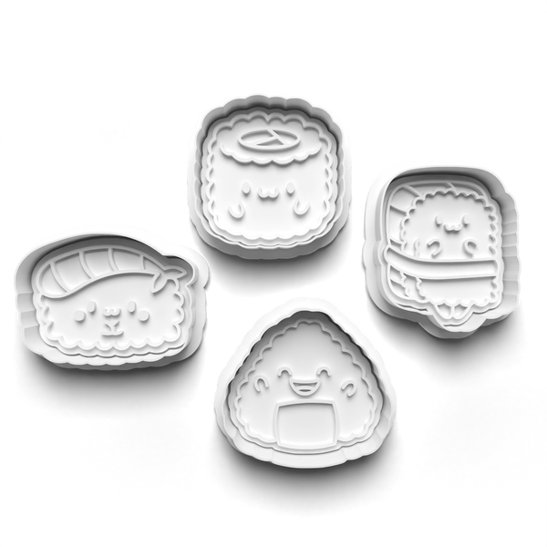 Sushi Theme 4 Piece Cookie Cutters Set + Stamps for Baking, Crafts, Play 0799