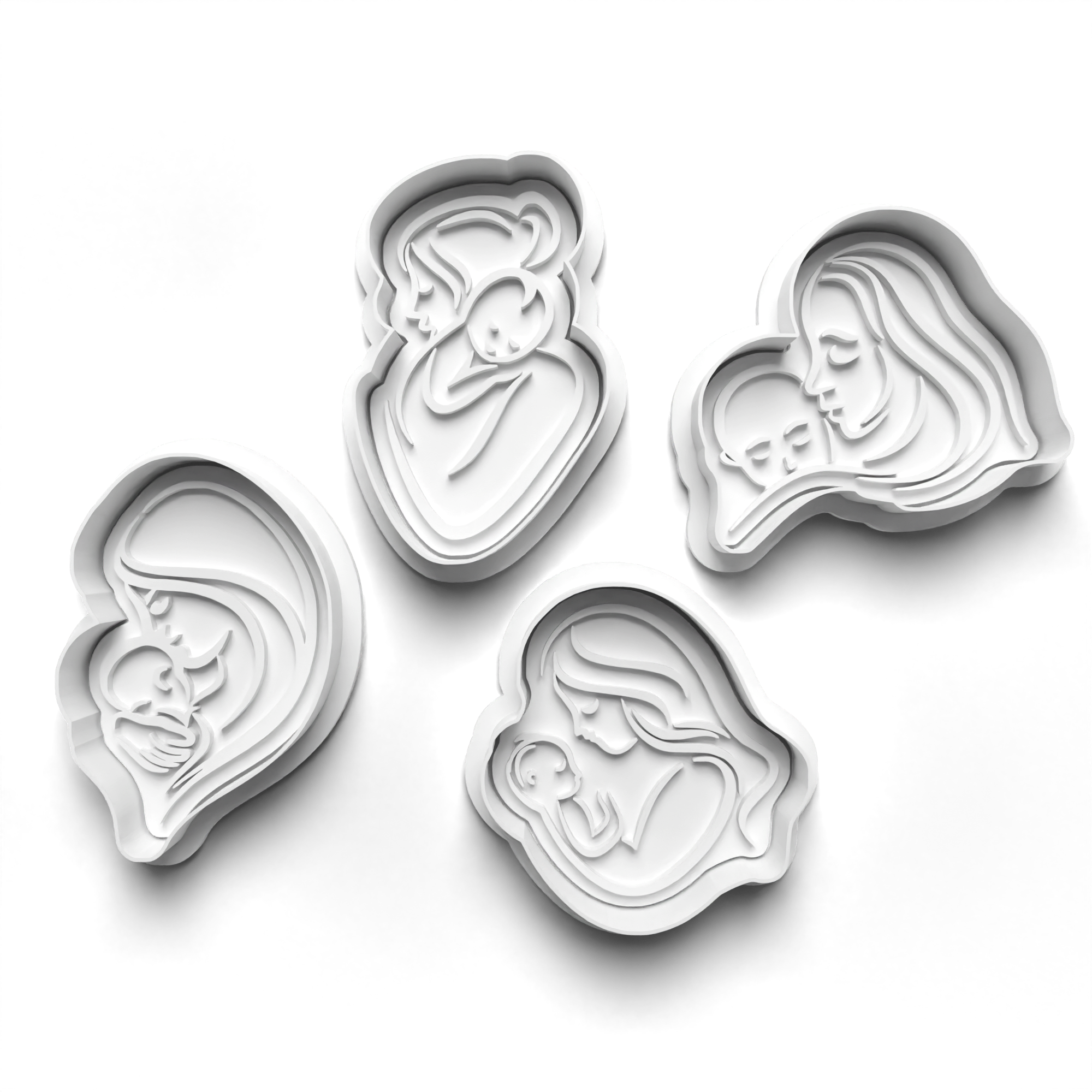 Mother and Baby Theme 4 Piece Cookie Cutters Set + Stamps for Baking, Crafts, Play 0801