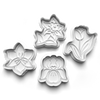 Daffodil Tulip Lilly Iris Flowers Theme 4 Piece Cookie Cutters Set + Stamps for Baking, Crafts, Play 0802