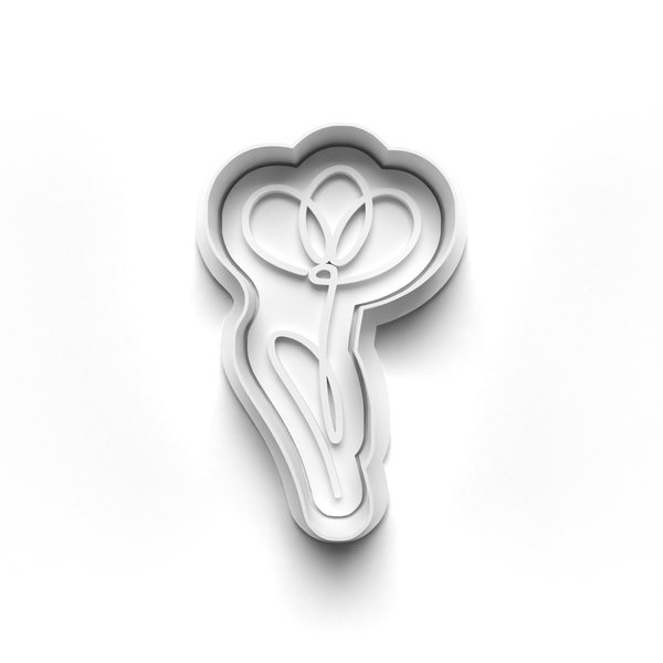 Flower Line Art Theme Cookie Cutters Set + Stamps for Baking, Crafts, Dough 0834