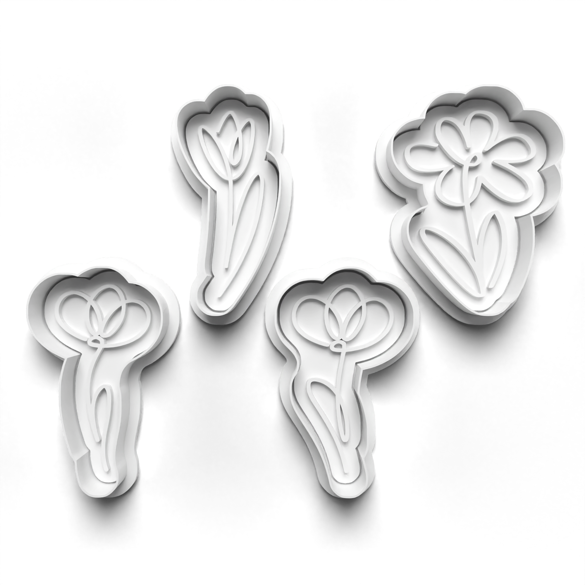 Flower Line Art Theme Cookie Cutters Set + Stamps for Baking, Crafts, Dough 0834