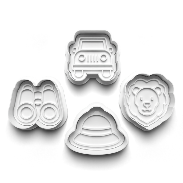 Safari Theme Cookie Cutters Set + Stamps for Baking, Crafts, Dough 0837
