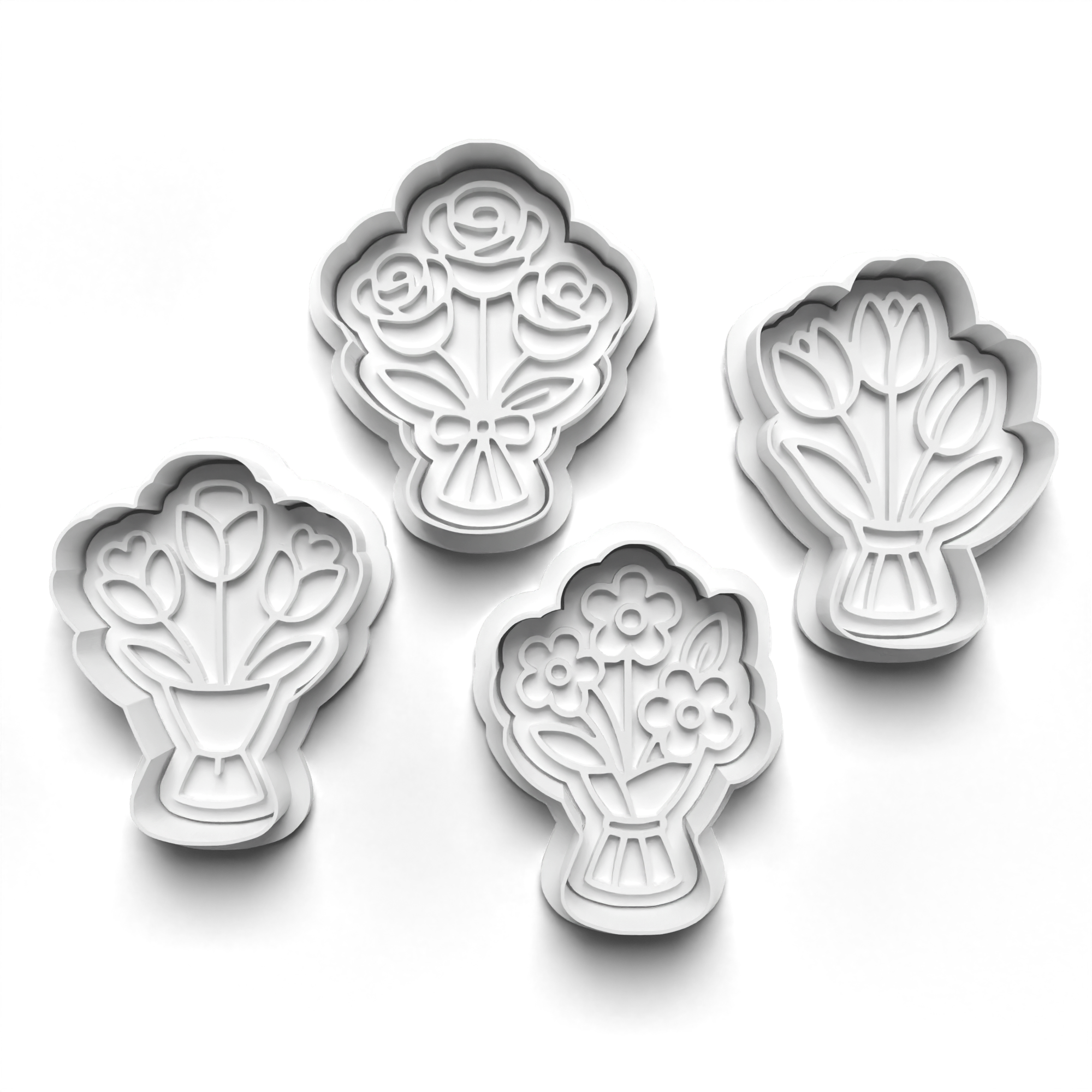 Flower Bouquet Theme Cookie Cutters Set + Stamps for Baking, Crafts, Dough 0838