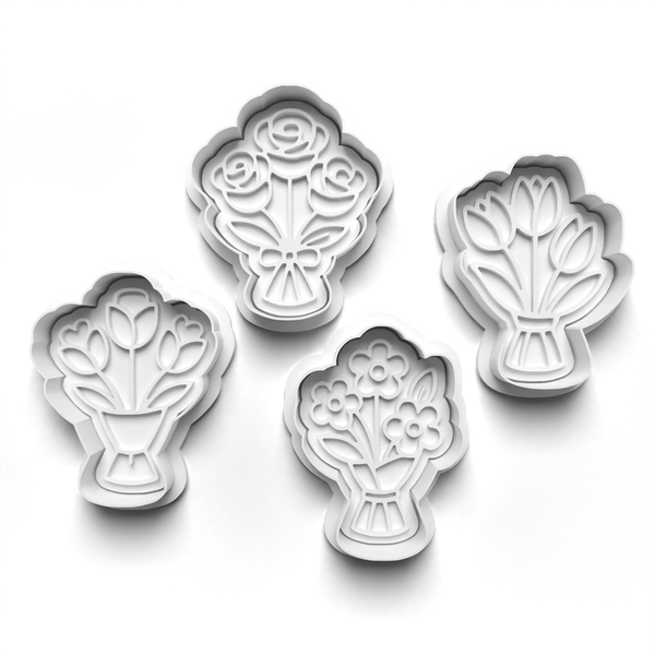 Flower Bouquet Theme Cookie Cutters Set + Stamps for Baking, Crafts, Dough 0838