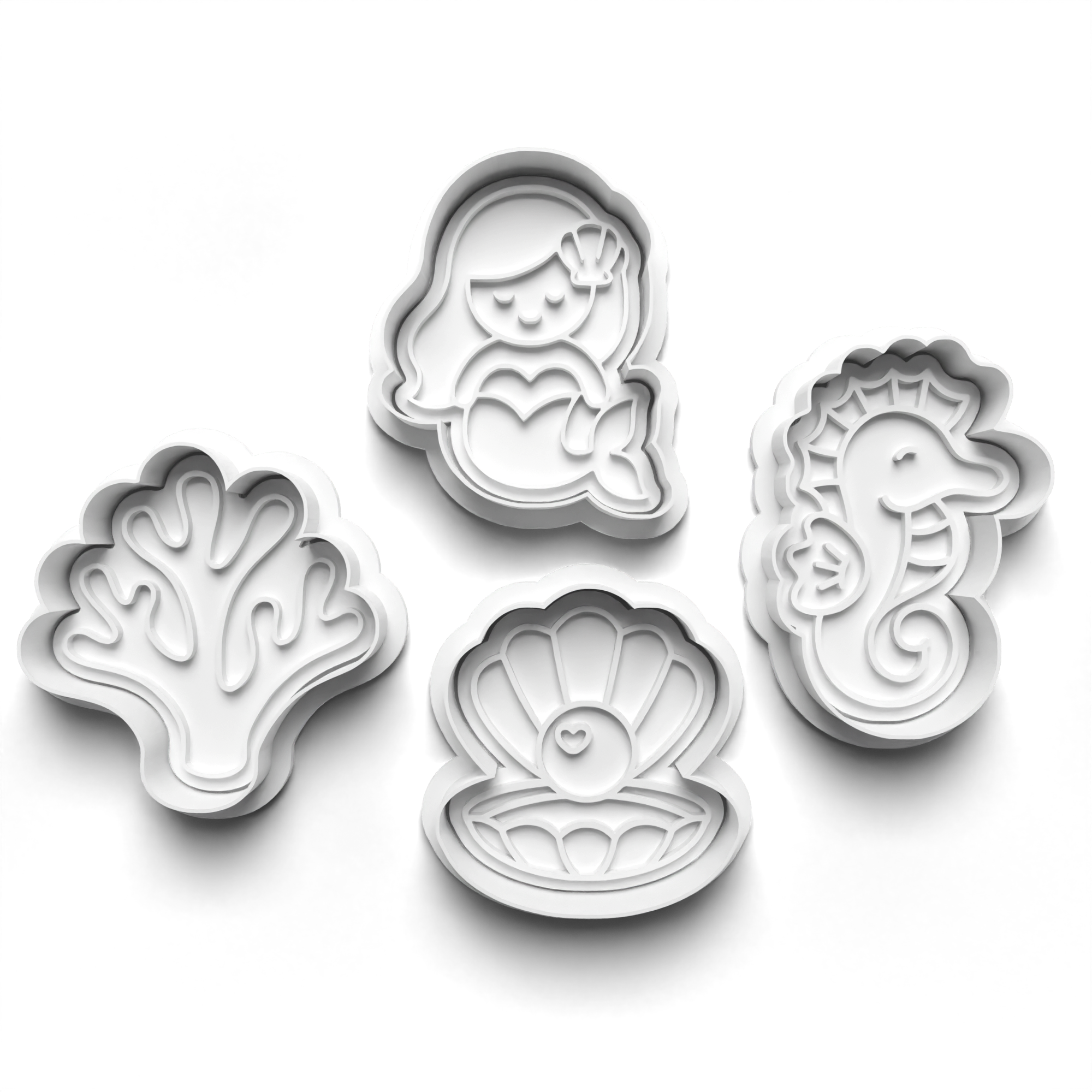 Mermaid Theme Cookie Cutters Set + Stamps for Baking, Crafts, Dough 0841
