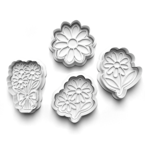 Daisy Flower Cookie Cutters Set + Stamps for Baking, Crafts, Dough 0844