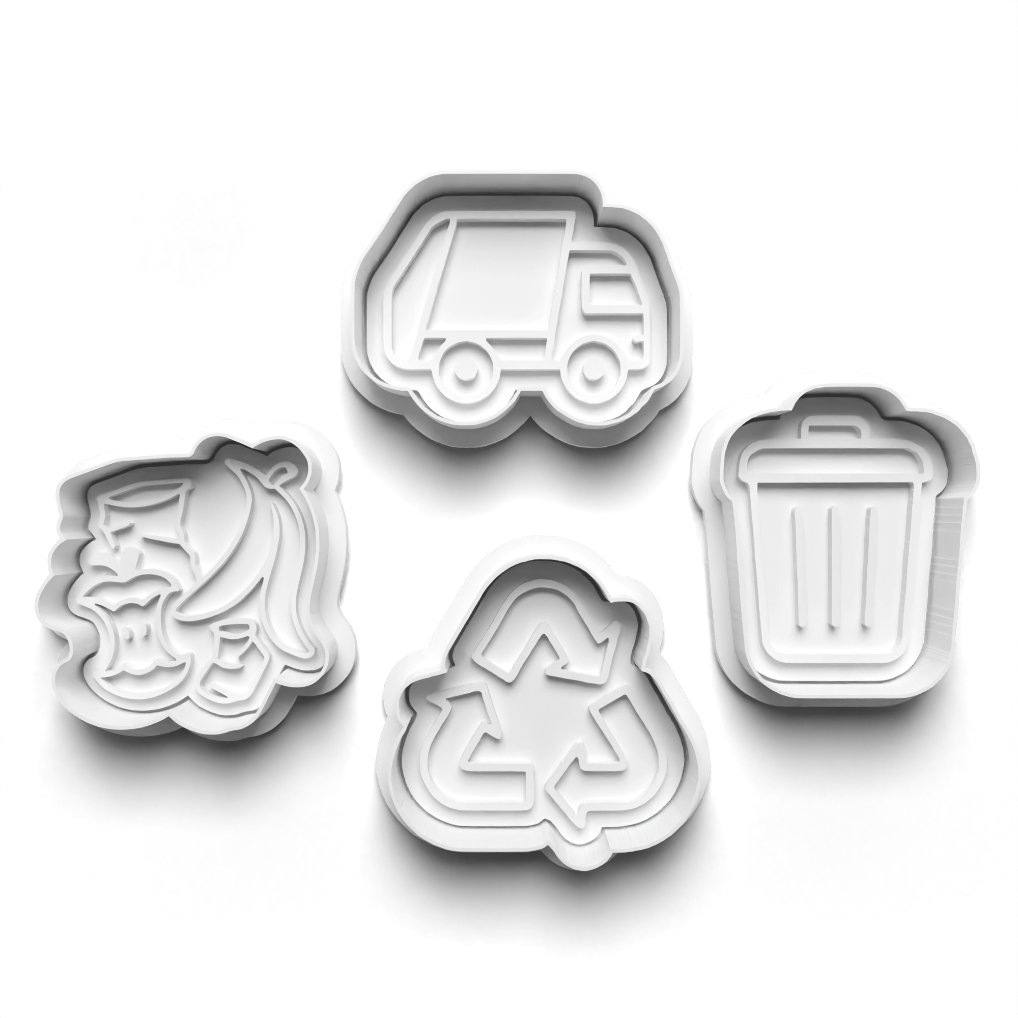 Trash and Recycling Theme Cookie Cutters Set + Stamps for Baking, Crafts, Dough 0849