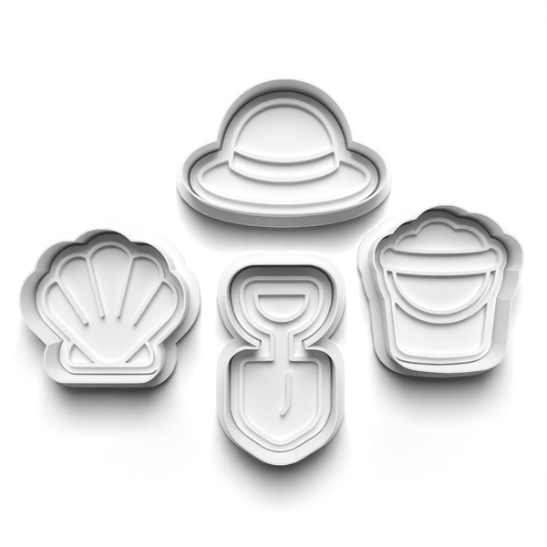Beach Theme Cookie Cutters Set + Stamps for Baking, Crafts, Dough 0850
