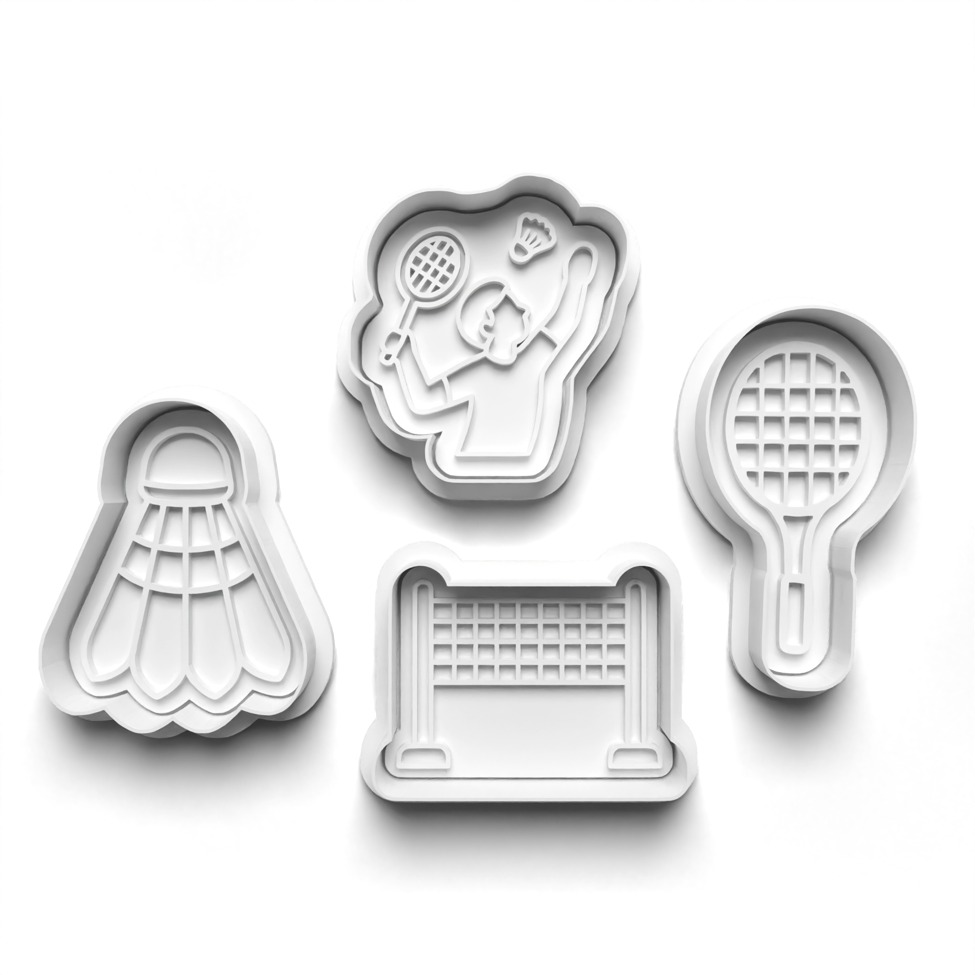 Badminton Theme Cookie Cutters Set + Stamps for Baking, Crafts, Dough 0852