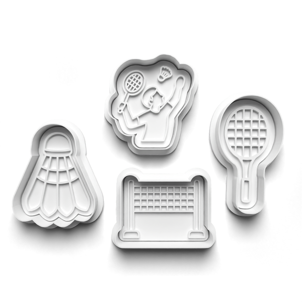 Badminton Theme Cookie Cutters Set + Stamps for Baking, Crafts, Dough 0852